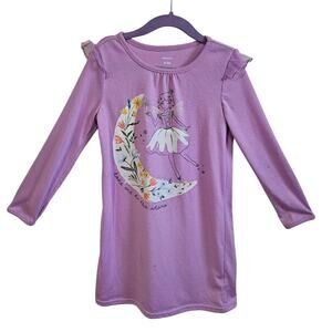 Carter's Girls Size 4-5A Long Sleeve Nightgown Pajamas Pastel Purple Moon Print